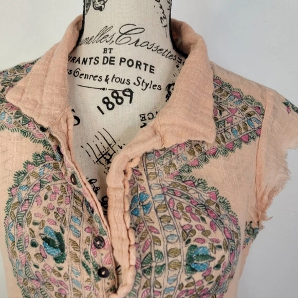 Free People One Papercur Shirt Dress Medium Gauze Sheer Cottagecore Beachy - Picture 4 of 11